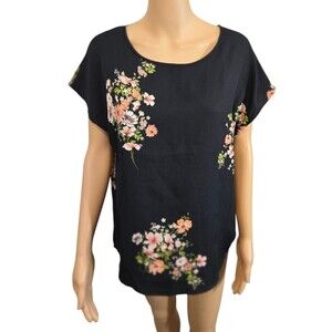 Shein Medium women's black short sleeve floral thin blouse round neck classy